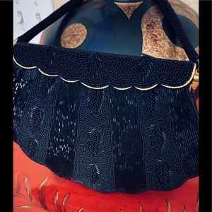 Vintage black hand beaded purse